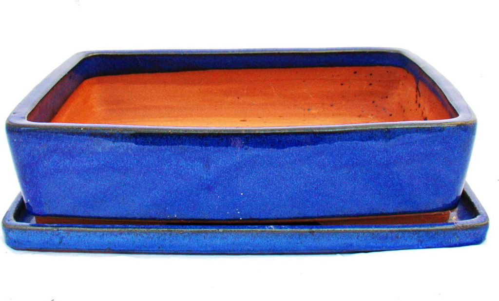 Bonsai-Schale mit Unterteller Gr. 6 - Blau - rechteckig - G30 - L 36cm - B 27cm - H 9cm