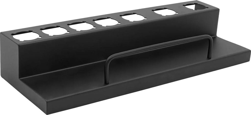 Halter für Lockenstab & Haarstyling-Tools - Wandmontiertes Regal - Edelstahl - 7 Fächer - Kabelmanagement - Einlagig - Tragkraft 10 kg - Schwarz