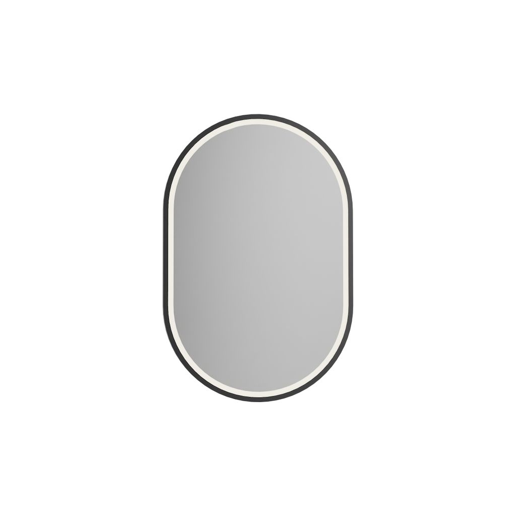 LED-Badspiegel 8144 - 2.0 oval - Aluminiumrahmen - Schwarz, matt - Sandgestrahlt - Anti-Beschlag - Größe wählbar, Spiegel Maße:40x60cm