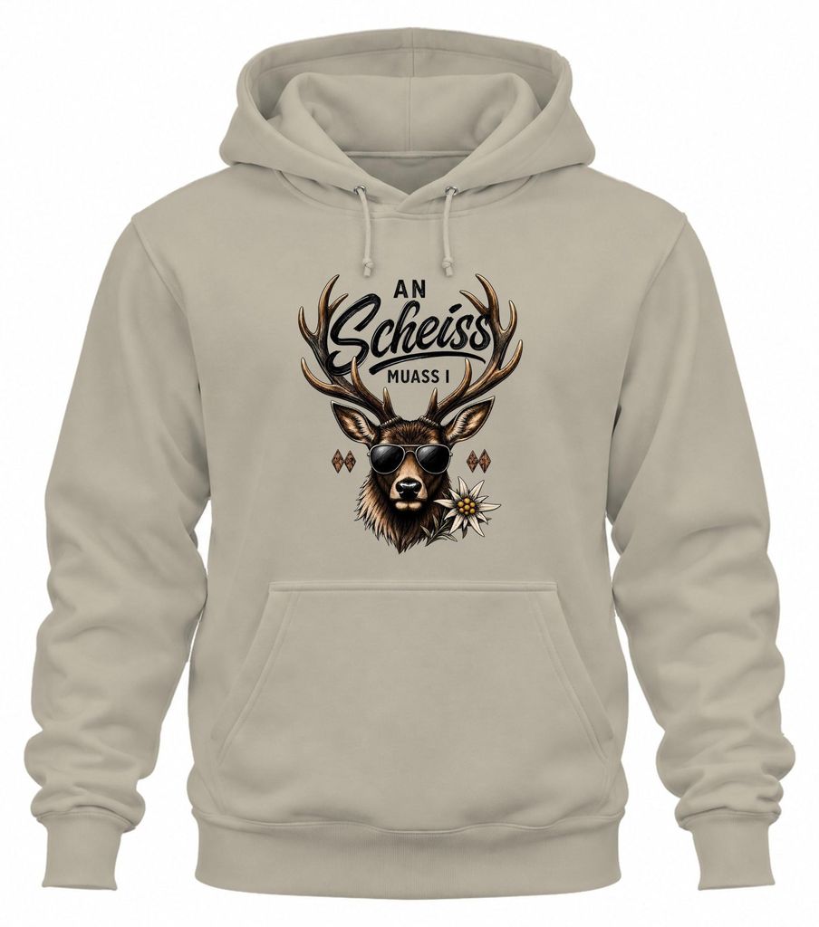 Een shirt met een afbeelding van een hert, lederen broek, Productafbeelding 