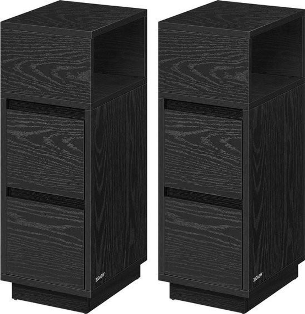 Schmaler Nachttisch 2er Set – Mit Schubladen in Ebenholzschwarz