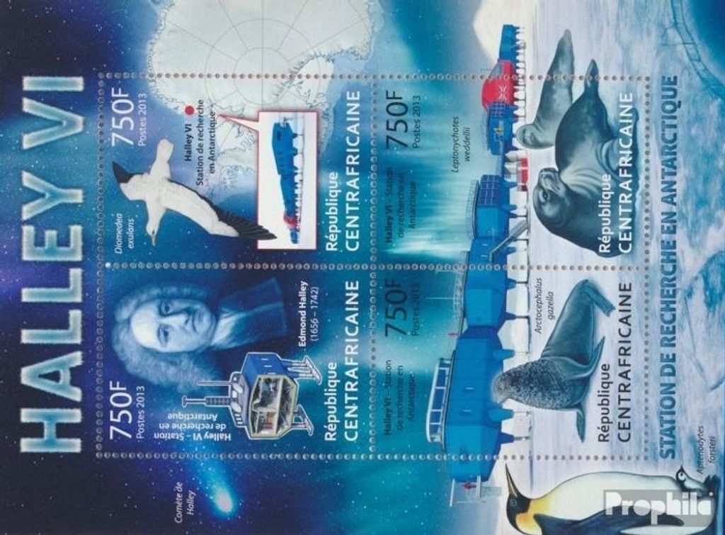 Briefmarken Zentralafrikanische Republik 2013 Mi 4156-4159 Kleinbogen (kompl. Ausgabe) postfrisch Halley VI