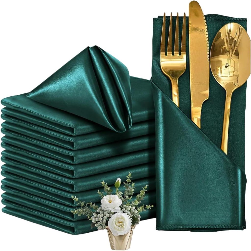 12 Polyester-Hotelservietten, 40 x 40 cm šC Leinwandbindung šC Dunkelgrš¹n šC Mehrfarbig