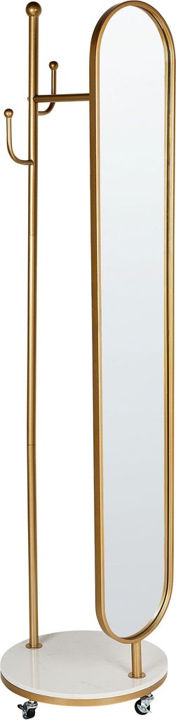 BELIANI Garderobenständer mit Spiegel Gold u. Weiß Metall Marmor 172 cm Modern Stilvoll Praktisch Freistehend 2 Haken Kleiderständer für Flur