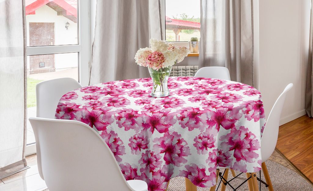 ABAKUHAUS Aquarell Runde Tischdecke, abstrakte Pfingstrosen, Kreis Tischdecke Abdeckung für Esszimmer Küche Dekoration, 150 cm, rosa Magenta
