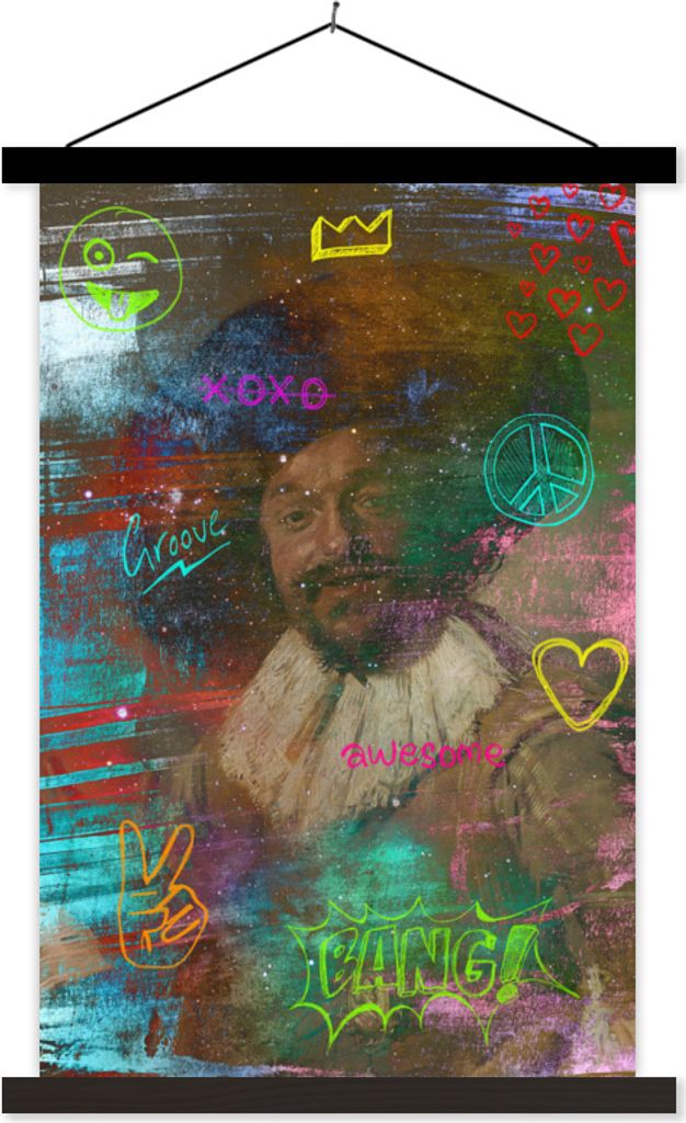 MuchoWow Textilposter Der fröhliche Trinker - Frans Hals - Neon 120x180 cm mit schwarzem Rahmen - Fotos
