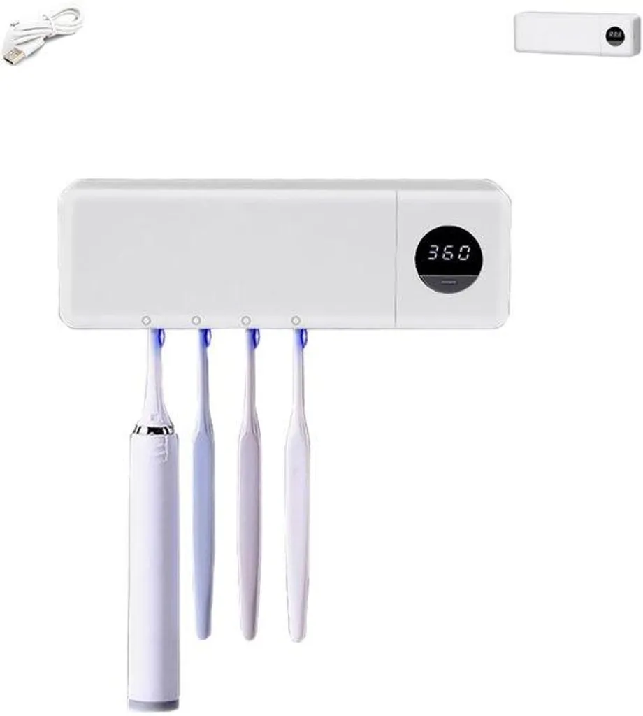 Porte-brosse à dents désinfectant UV mural avec écran digital et lampe