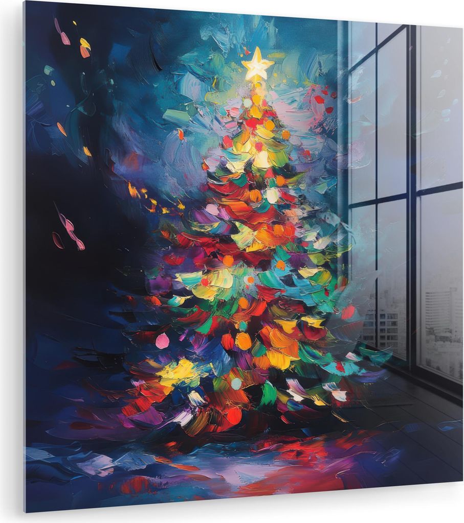 MuchoWow Glasbilder - Bilder auf Wandbild - Foto auf Glas Weihnachtsbaum - Weihnachten - Abstrakt - Farbenfroh 20x20 cm Wanddekoration aus Glas - A...