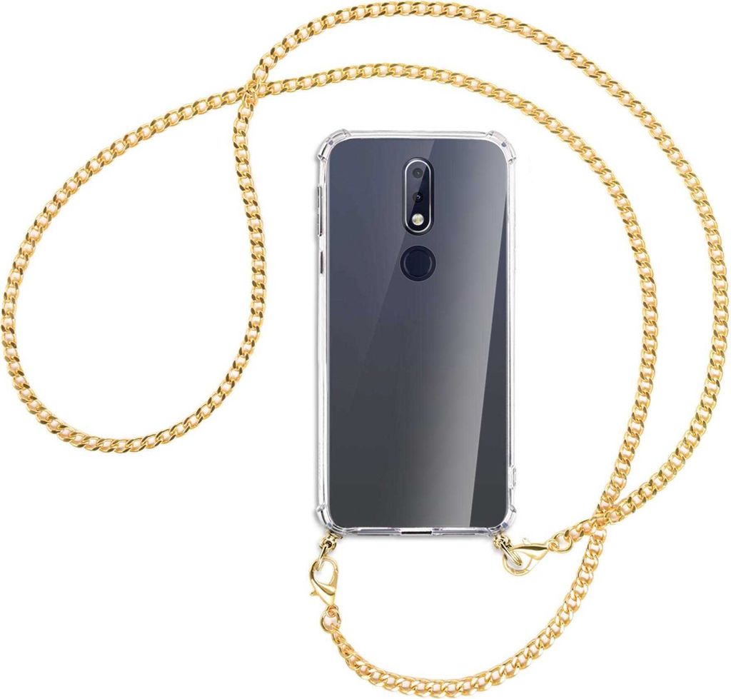 Handykette Backcover-Schutzhülle mit Band (Metall goldfarben) für Nokia 7.1 - goldfarbene Kette