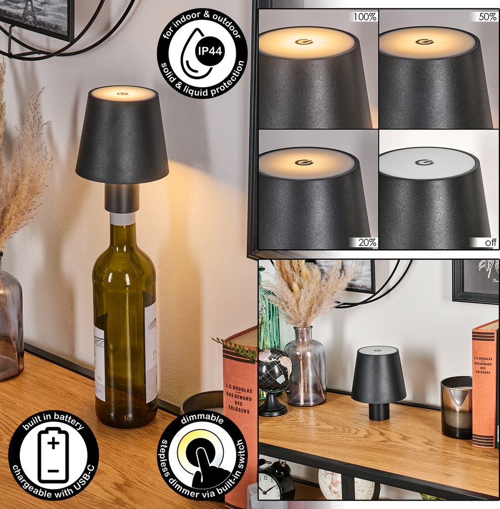Lecco dimmbare Tischlampe aus Metall/Kunststoff in Schwarz/Weiß