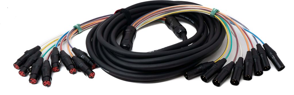 SYSTEM-S Audio Kabel 10 m XLR 3 polig 8x Stecker zu 8x Buchse AUX Adapter in Schwarz
