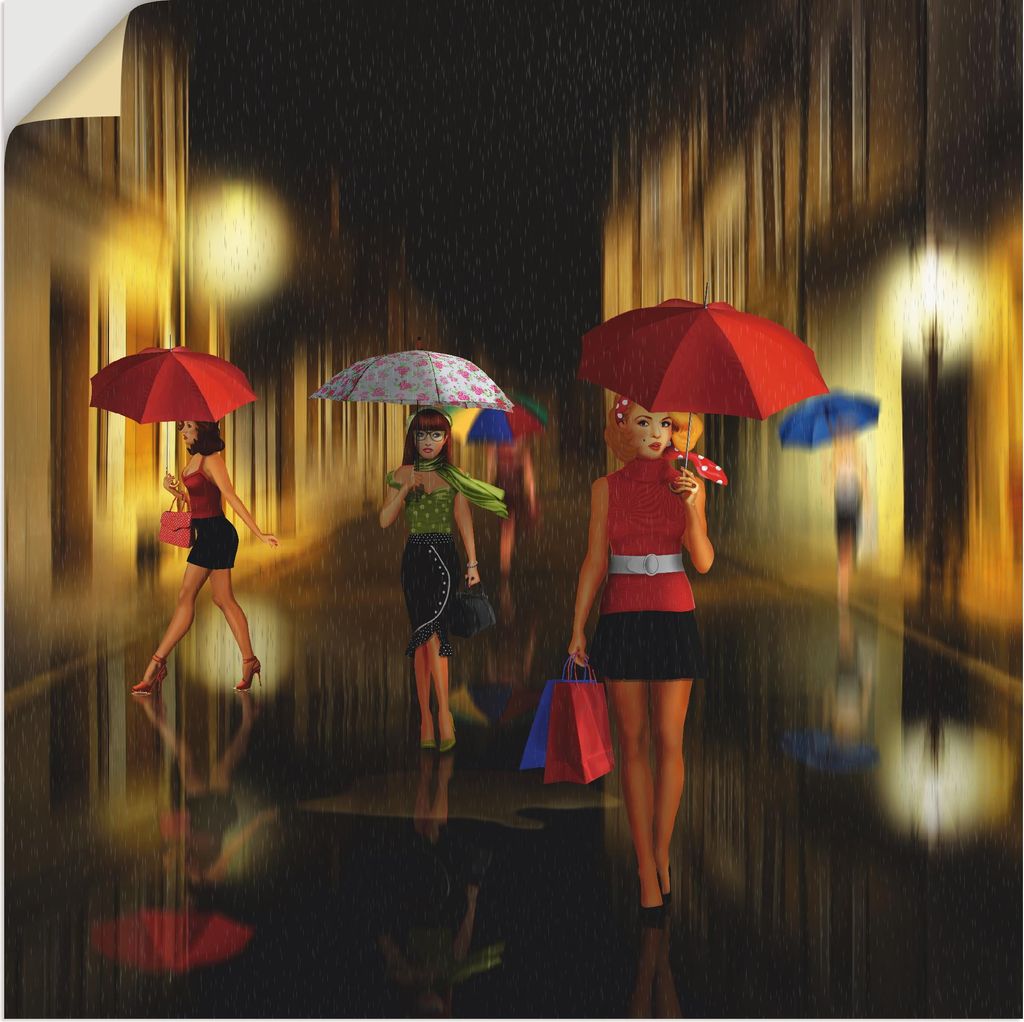 ARTland Wandbild, selbstklebend Frauen beim Einkaufen im Regen Größe: 50x50 cm