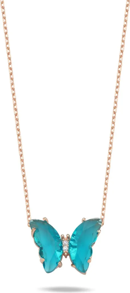 Collier papillon argent 925 anti-allergie, zircon bleu brillant chic