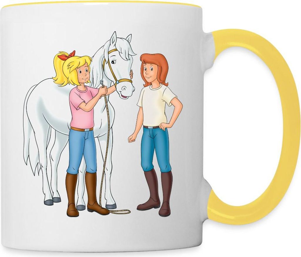 Spreadshirt Bibi Und Tina Kümmern Sich Um Sabrina Tasse Zweifarbig, One size, Weiß/Gelb