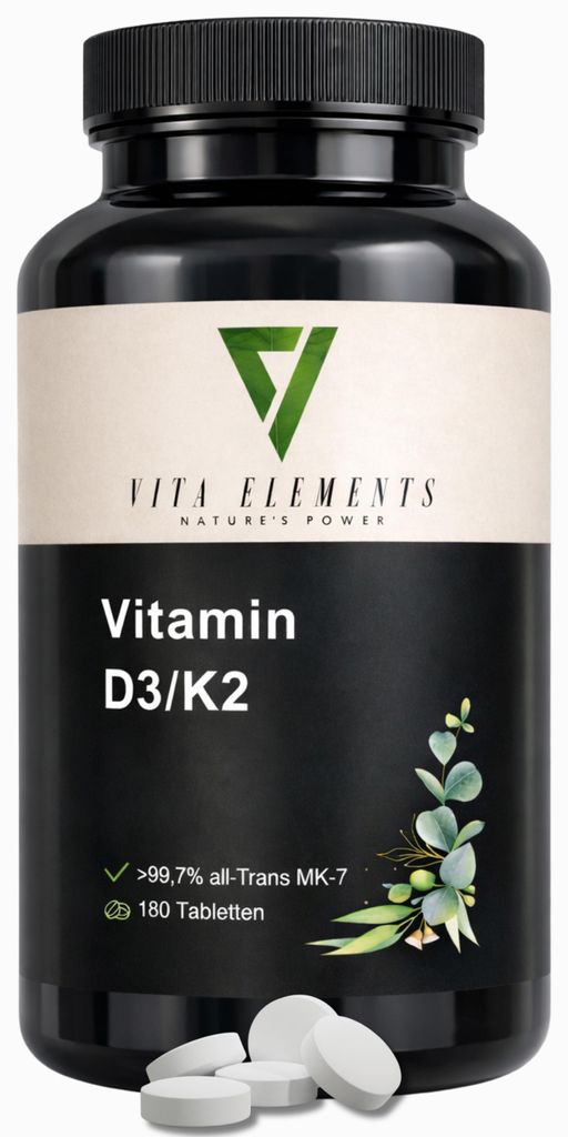 Vita Elements Vitamine D3 + K2 Depot 180 Tabletten Vitamine Productafbeelding 