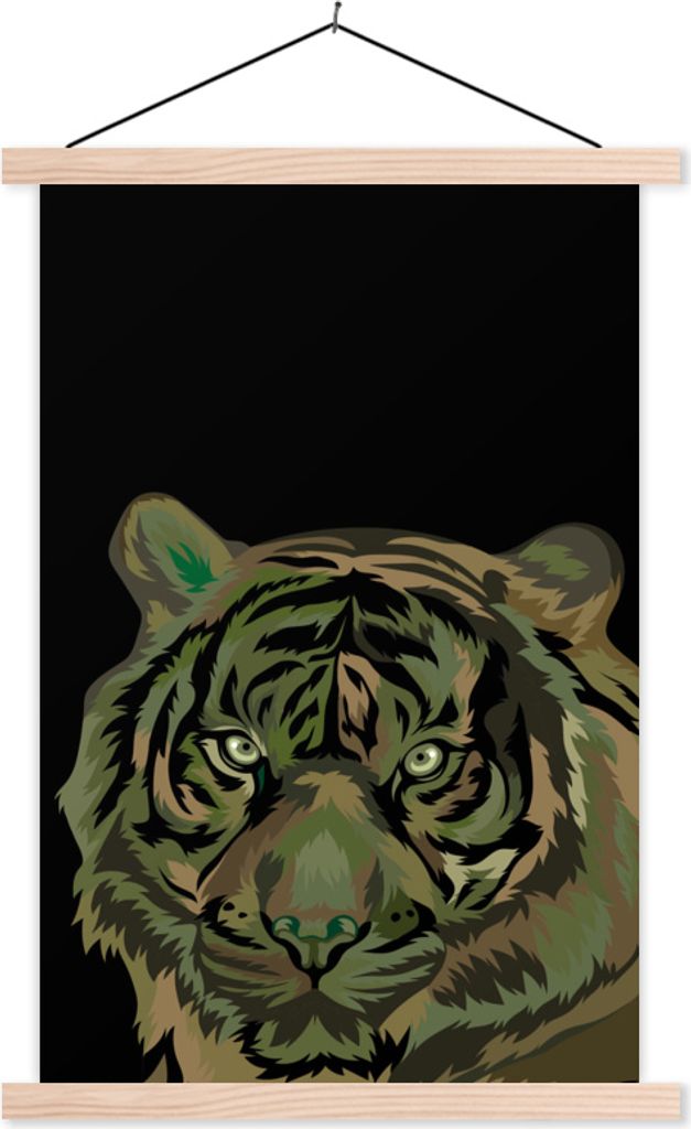 MuchoWow Textilposter Tiger - Camouflage - Kopf 40x60 cm mit holzfarbenen Rahmen - Poster