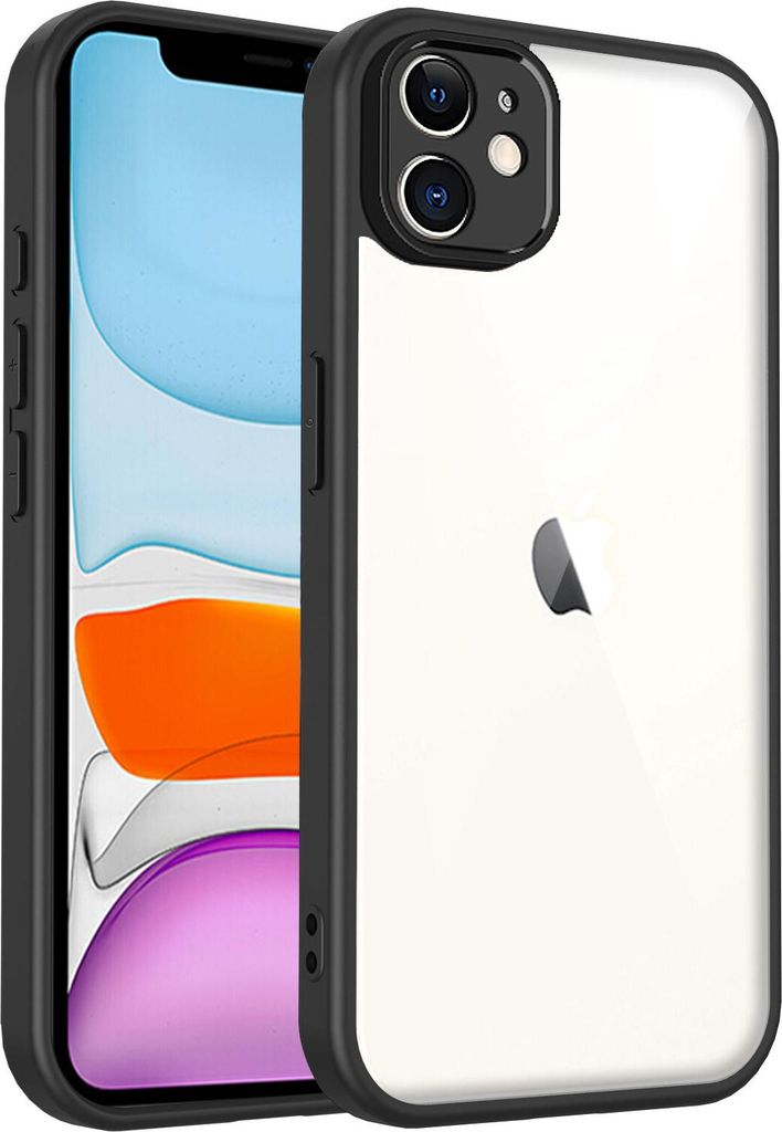 Hülle für iPhone 12 Transparente Rückseite TPU Bumper Stoßfest Handyhülle Schwarz
