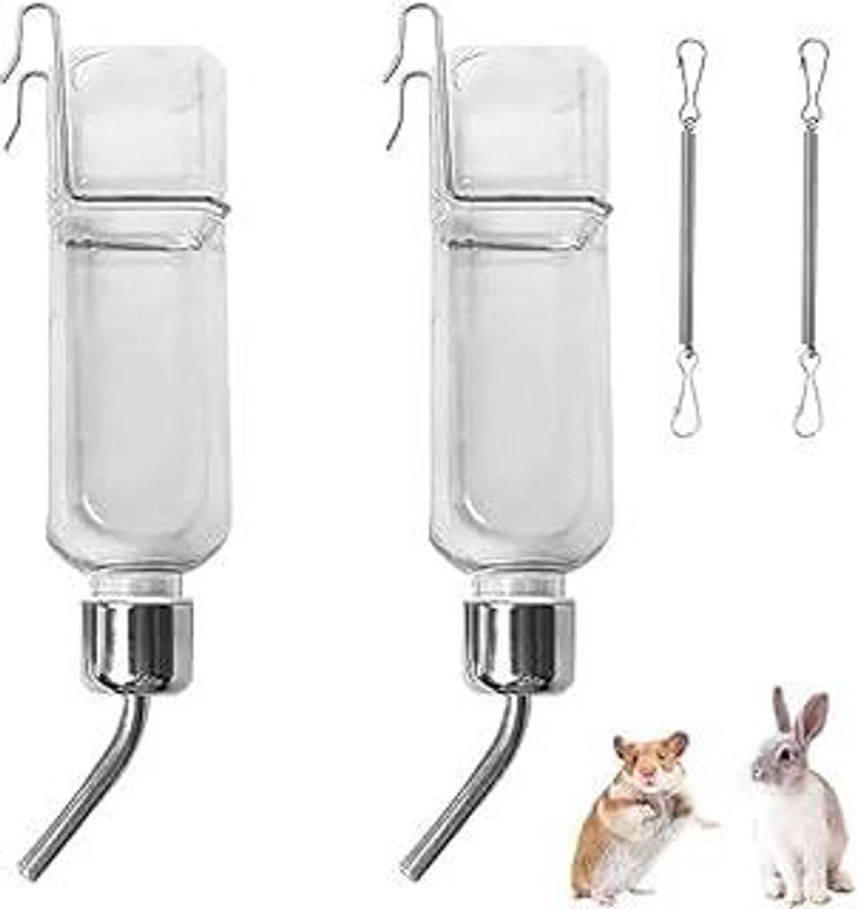 2 pcs Hängende Haustiere Wasserflaschen,350ml Kaninchen Wasser Flaschen,Hängende Automatischer HaustiereWasserflaschen,Trinkflasche für Nagetier...