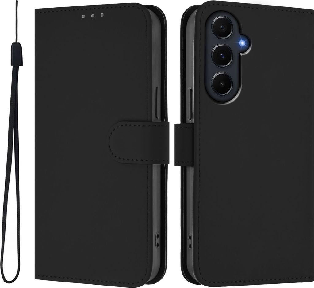 Hülle für Samsung Galaxy A55 - Phonesta Soft Skin Book Wallet Klapphülle mit Kordel - Schwarz