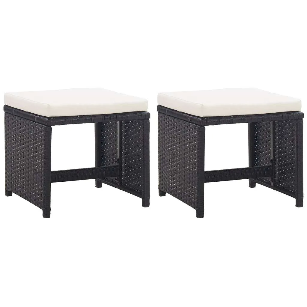 Design Garden: Set 2 Sgabelli Poly Rattan Nero con Cuscini