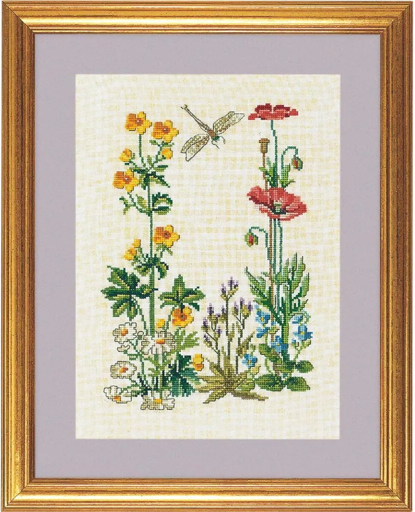 Kit Point de Croix sur Toile de Lin Renoncules et Coquelicots 28x35 cm