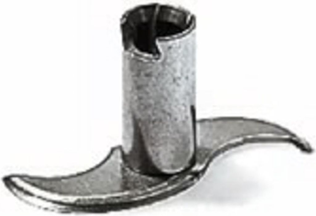 A close-up studio shot of a food processor blade assembly.