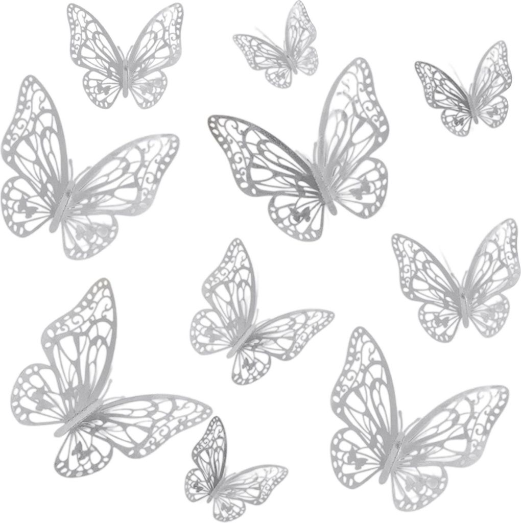24 hohle Schmetterlings-Wandaufkleber – Silber