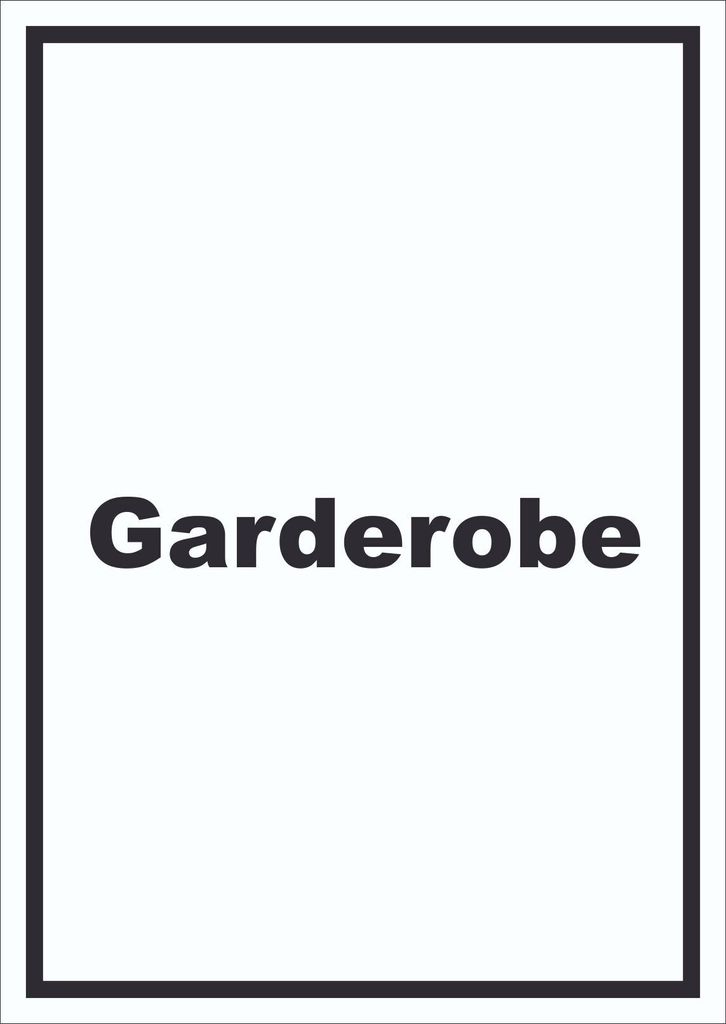 Garderobe Schild mit Text Kleidung aufbewahren hochkant A1 Rückseite selbstklebend