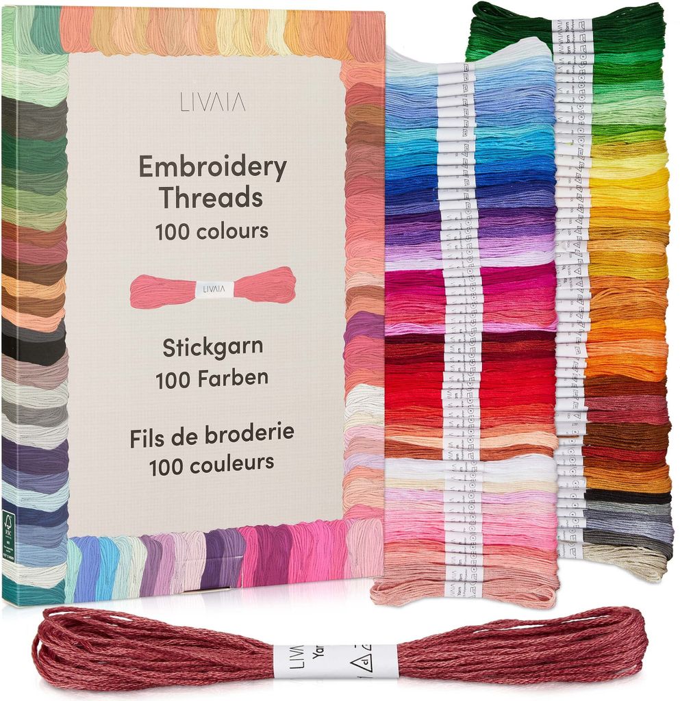 LIVAIA STICKGARN SET 100 FARBEN JE 5 METER: SCHÖNES GARN SET ZUM STICKEN - Polyester