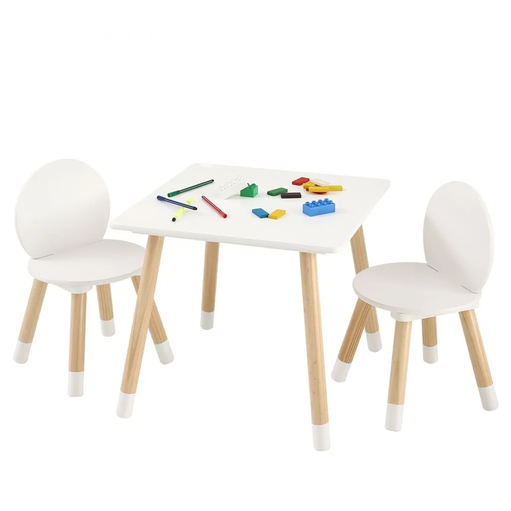 Table de jeux enfant avec chaises en bois blanc pour dessiner et créer
