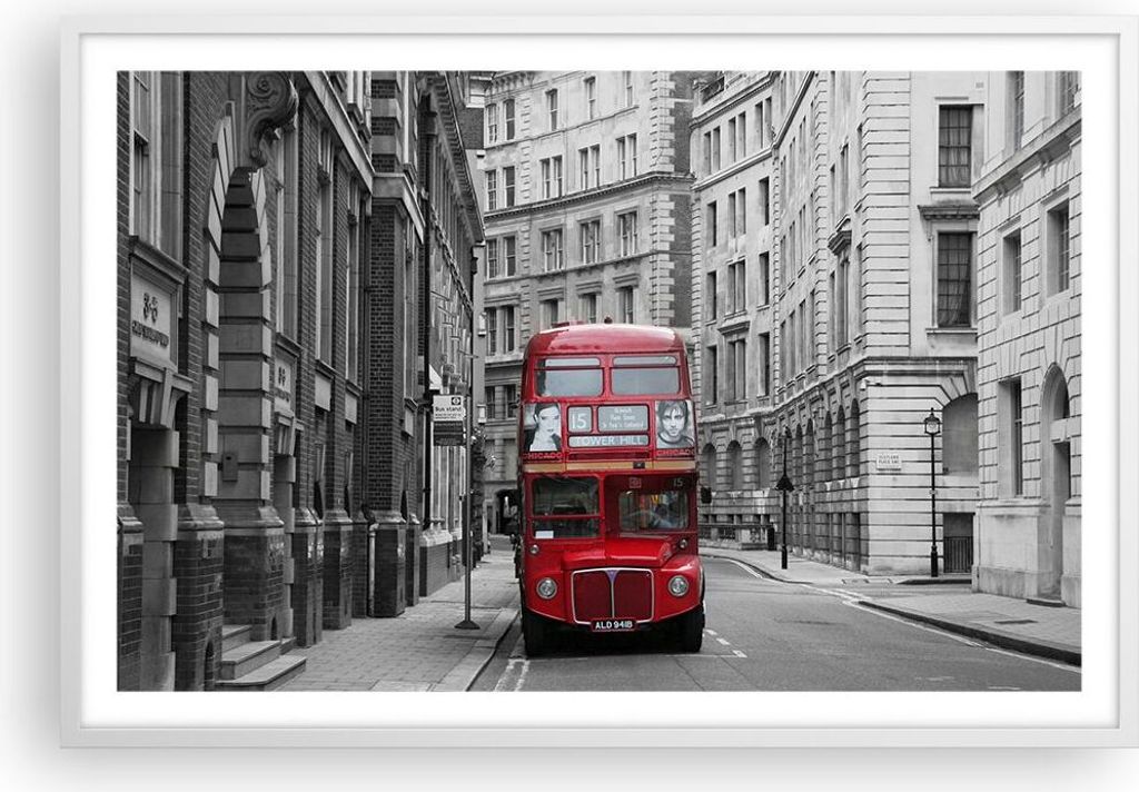Gerahmtes Poster - Weißer Rahmen - Bus england urlaub london - 91,5x61 cm - Wand Bild - Wanddeko - Wandbilder - Kunstposter - Wandposter - Bilderr...