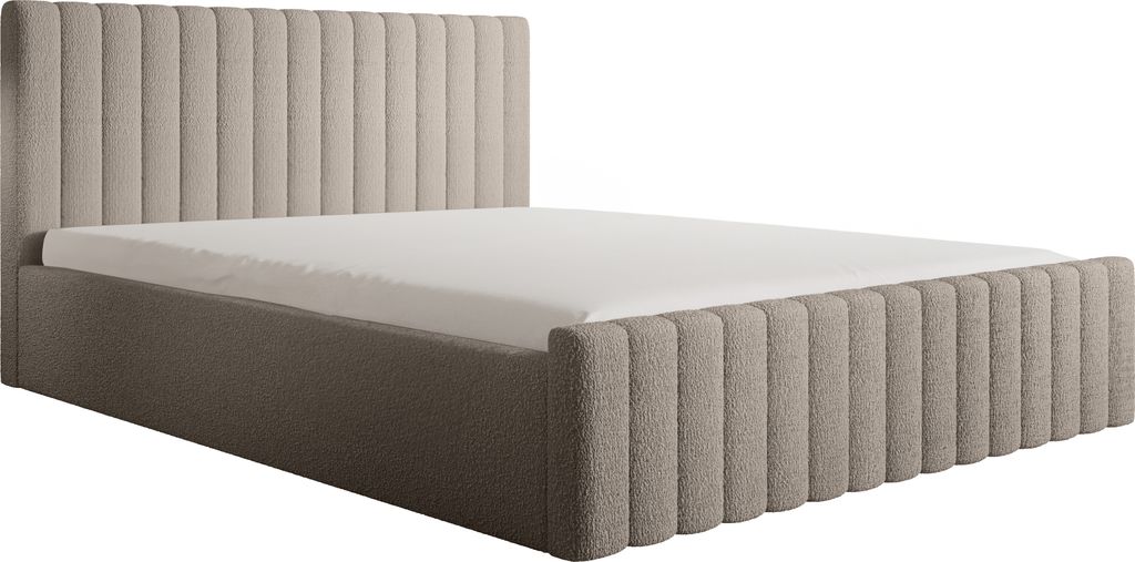 Fedve Polsterbett Doppelbett Safi Modern Bett Bettkasten Schlafzimmer 140x200 cm Beige (Abriamo 3 - Bouclé)