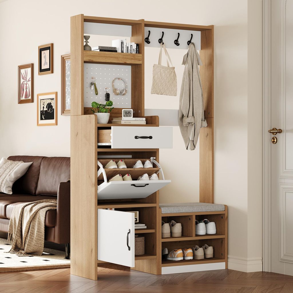Merax Garderobenset, Wandgarderobe mit Schuhbank, Produktbild 