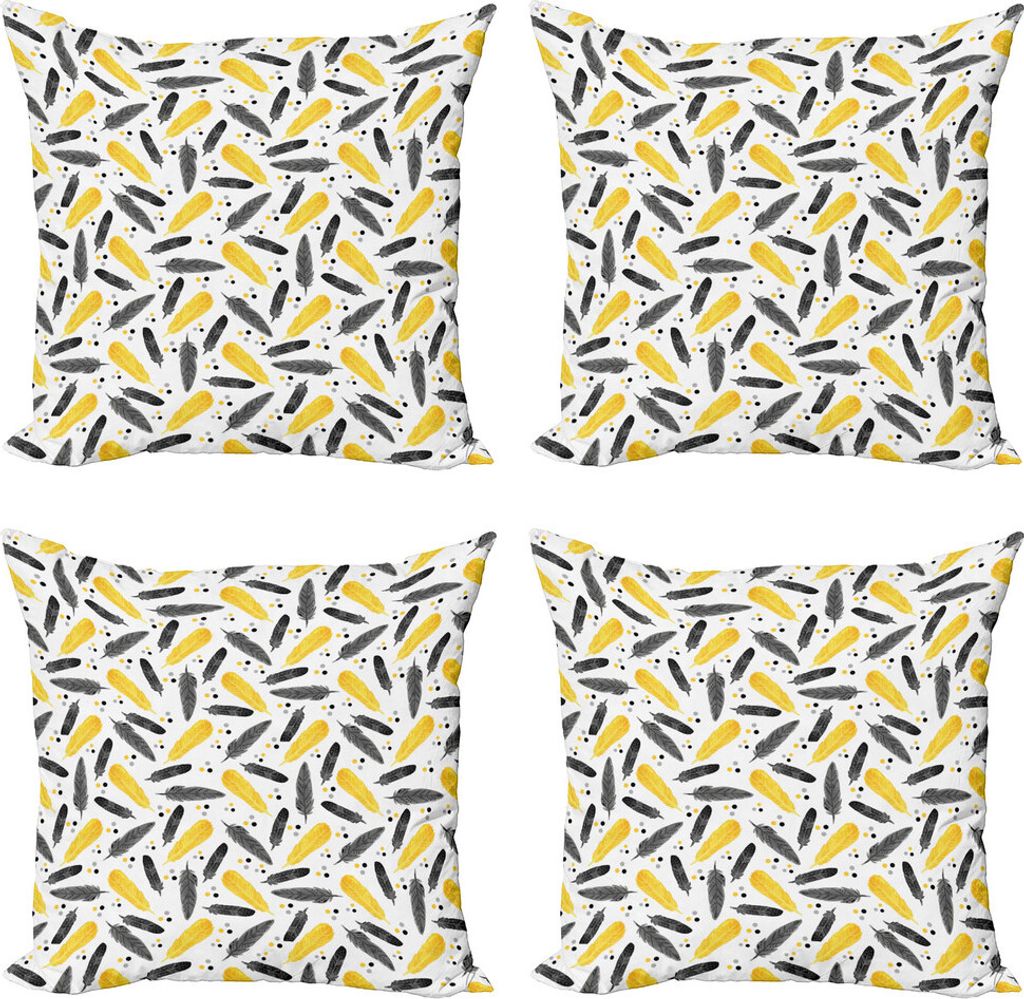 ABAKUHAUS Feder Kissenbezug Set (4 Stück), Bohemian exotische Plumage, Moderner Doppelseitiger Digitaldruck, 40 cm x 40 cm, grau Gelb