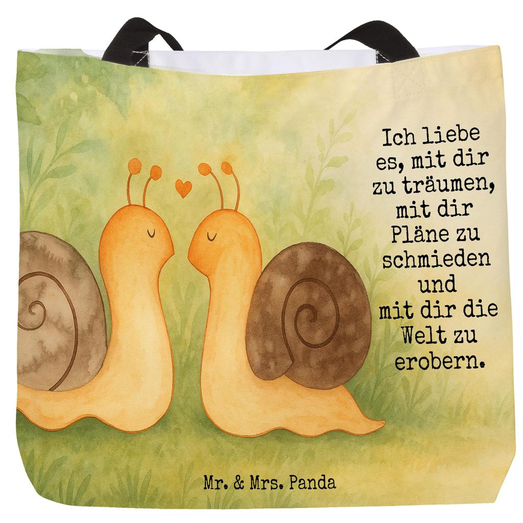 Mr. & Mrs. Panda Tote Bag Schnecken Liebe Design - Weiß - Geschenk, Liebesgeschenk, Tasche, Ehe, Einkaufstasche, Tragetasche, glücklich, Zukunft,...
