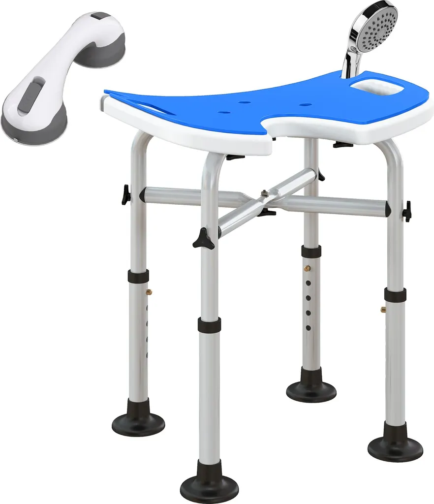 Évitez les chutes en douche avec ce tabouret stable assise en U bleu 150kg