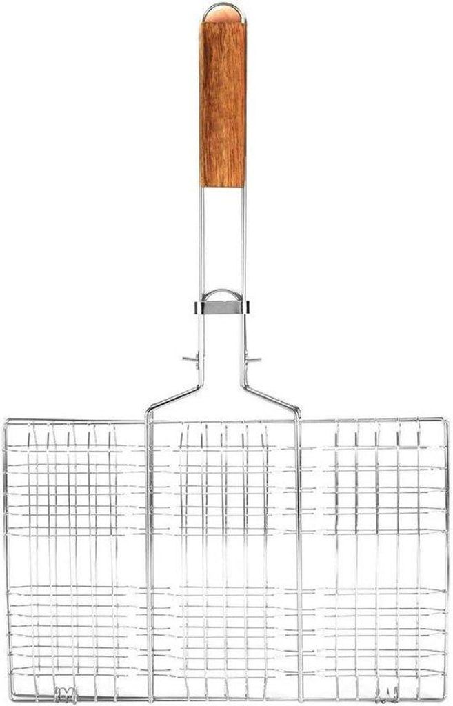 Professionelles Grillnet für Fisch, Gemüse und Rinder - Holzgriff.