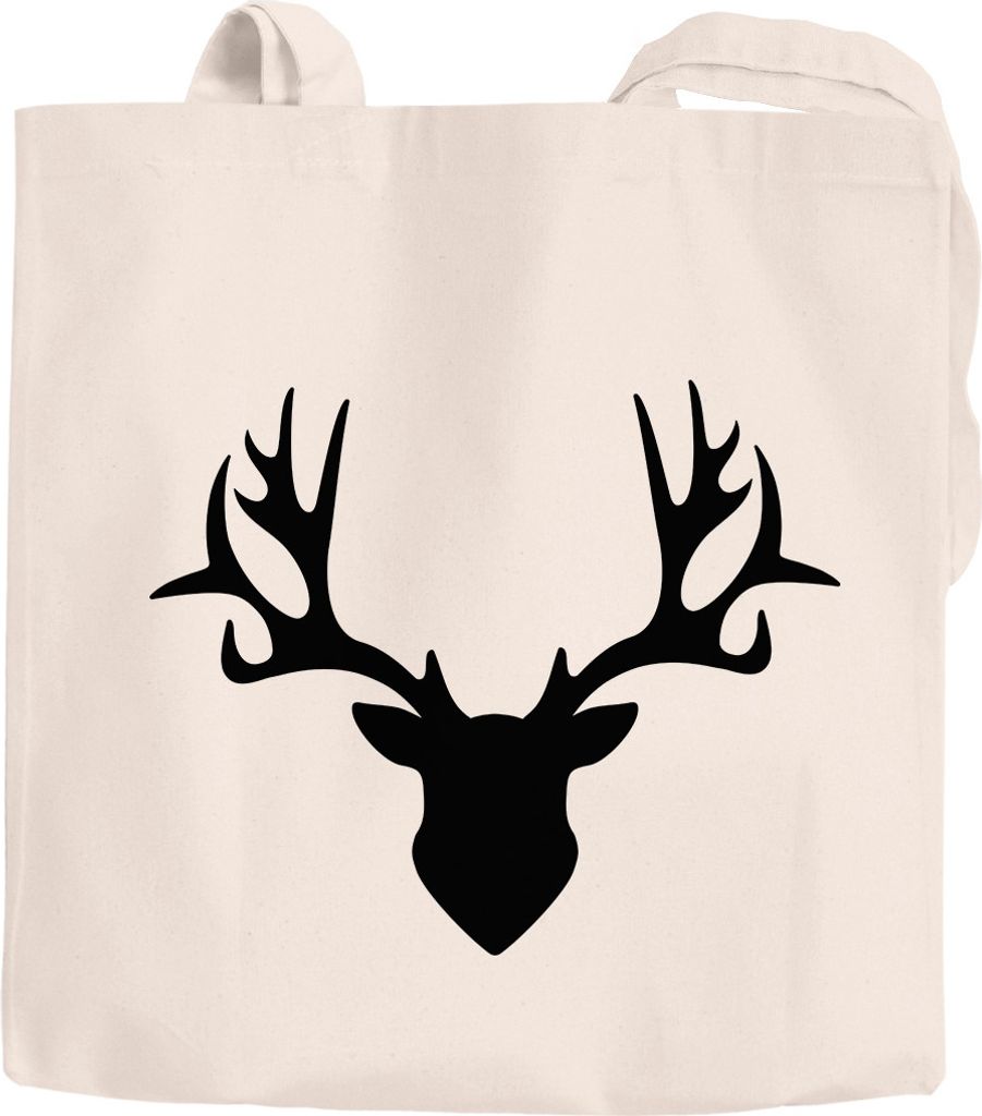 Jutebeutel Hirsch-Geweih Silhouette Einkaufstasche Stofftasche Moonworks natur 2 lange Henkel