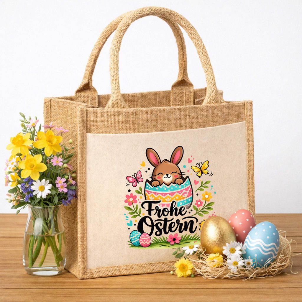 Osterkorb Geschenktasche für Ostern Jutetasche handveredelt bedruckte Ostertasche I Geschenktasche handveredelt eigene Herstellung Ostermotiv