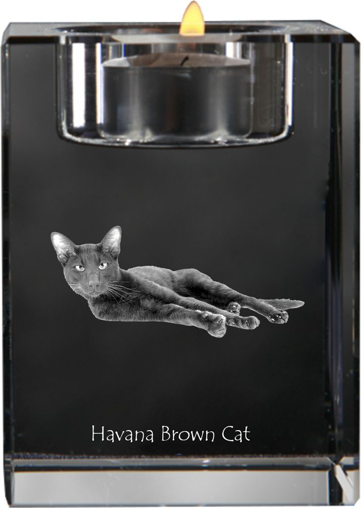 Havanna braun Katze - Kerzenhalter mit Katzenfoto, Teelichthalter aus Kristall, personalisiertes Geschenk der Marke Art-Dog