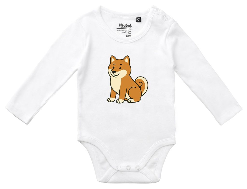 Huuraa Baby Body Shiba Inu Comic Shibi 68 White Baumwolle Fairtrade Langarmbody Geschenkidee