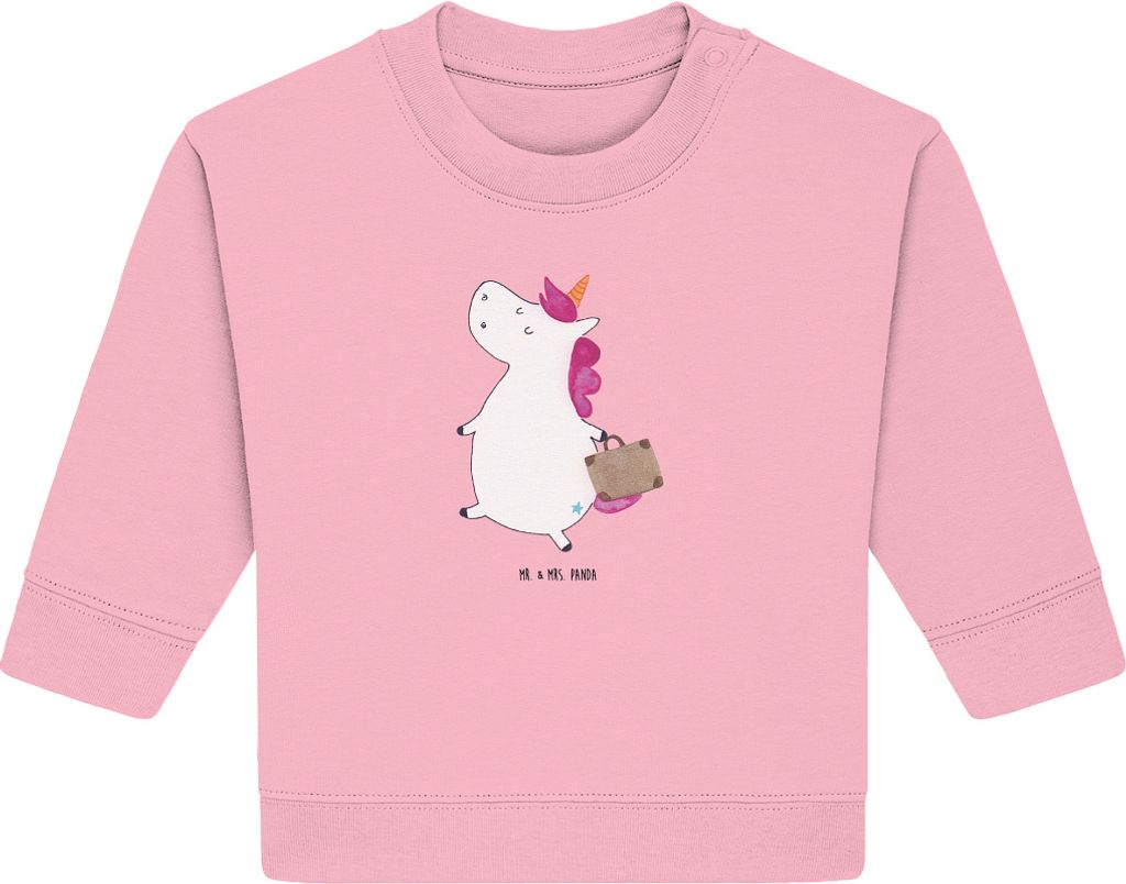 Mr. & Mrs. Panda Organic Baby Pullover Einhorn Koffer 12. - 18. Monat - Baumwolle Pink - Geschenk, Unicorn, Bullover, Erwachsen, Abenteuer, Gepäck...