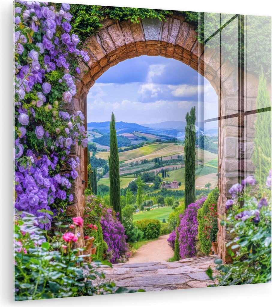 MuchoWow Glasbilder - Bilder auf Wandbild - Foto auf Glas Aussicht - Toskana - Landschaft - Tor 90x90 cm Wanddekoration aus Glas - Acrylglasbild - ...