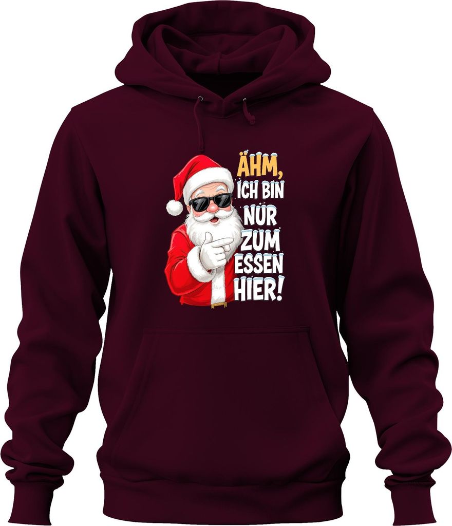 Ähm ich bin nur zum Essen hier Weihnachtsmann lustig Nikolaus Uni Hoodie Kapuzenpullover, Burgundy, M