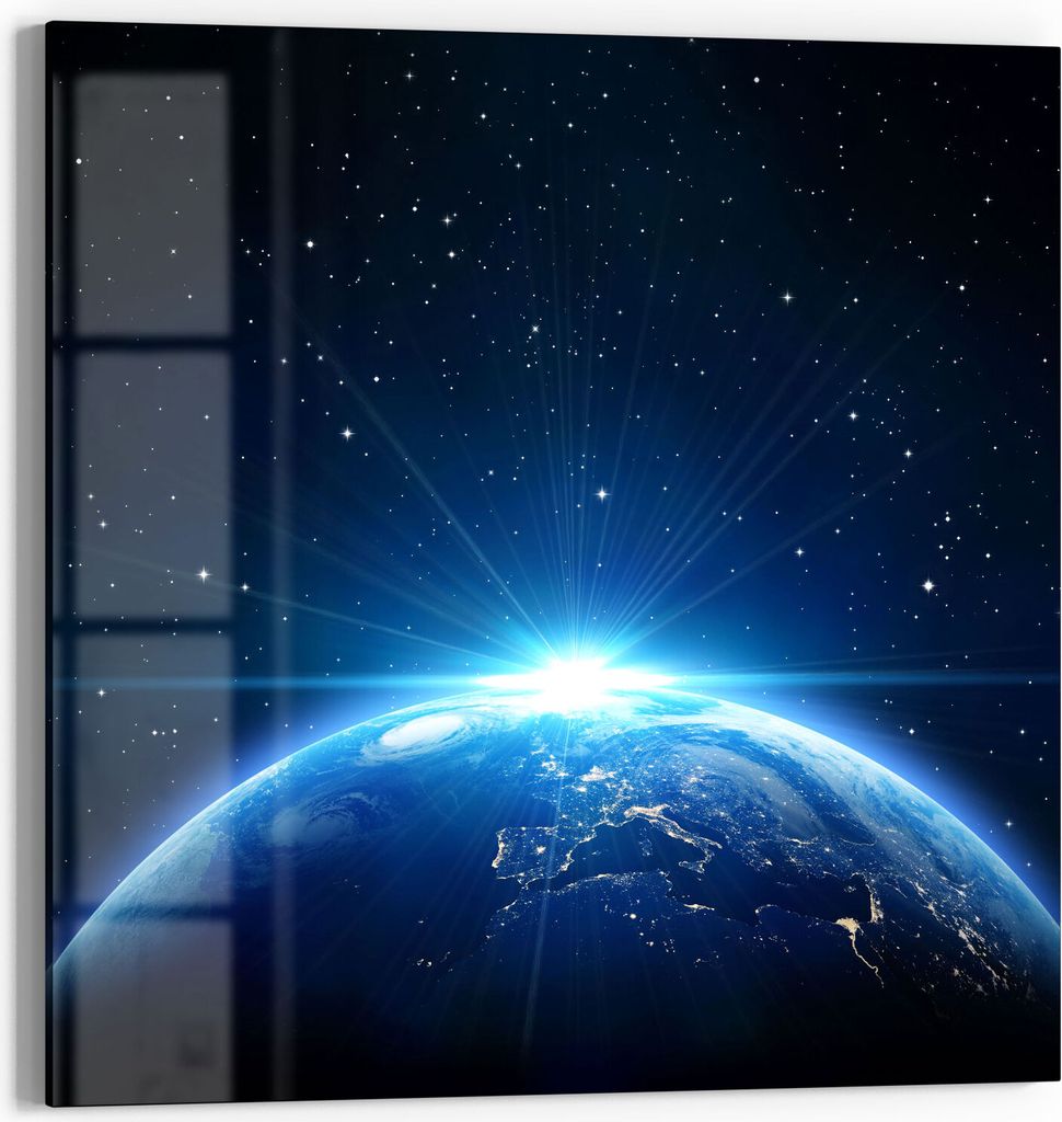 DEQORI Magnettafel Glas 30x30 cm 'Sonnenaufgang im All' beschreibbar Whiteboard