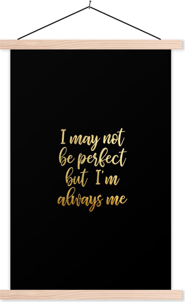 MuchoWow Textilposter Perfekt - Schwarz und Gold - Zitate 40x60 cm mit holzfarbenen Rahmen - Poster