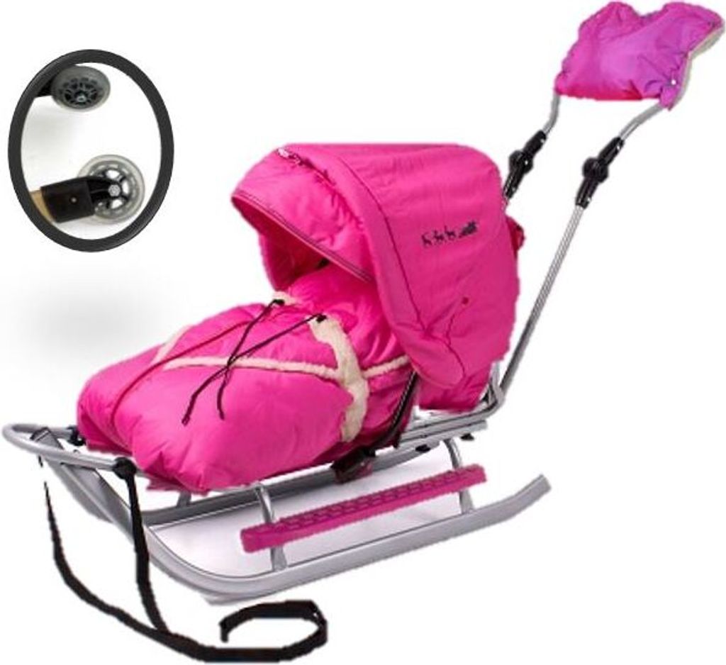 Schlitten DeLux All incl. silber-pink incl. Verdeck, Handschuh, Zusatzräder NEU