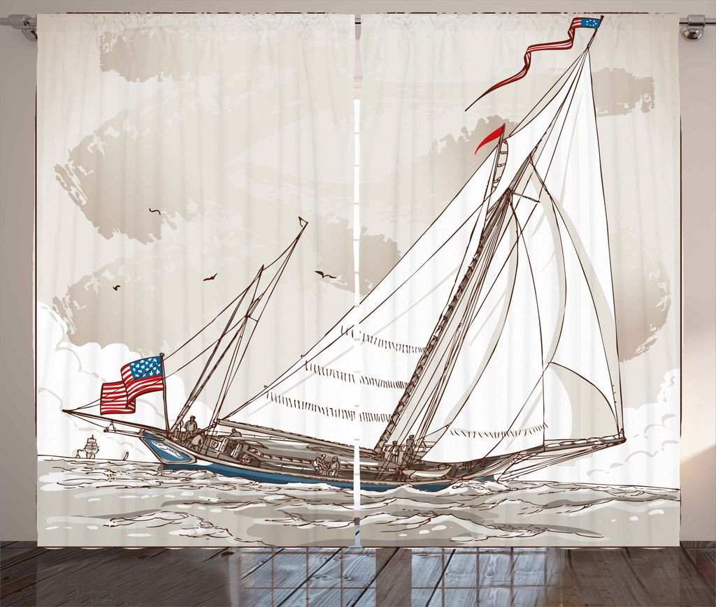 ABAKUHAUS Jahrgang Rustikaler Gardine, Antique American Yacht, Schlafzimmer Kräuselband Vorhang mit Schlaufen und Haken, 280 x 175 cm, Pale Grau T...