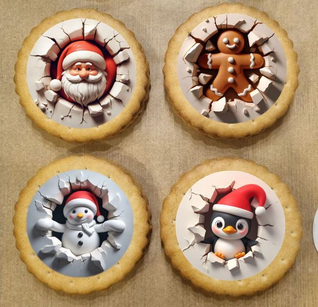 Weihnachten 3D Aufleger Set A4 - 4 Motive essbar für Lebkuchen, Cupcakes, Kekse, Kuchen in verschiedenen Durchmessern Saracino Cake Paper - leicht...
