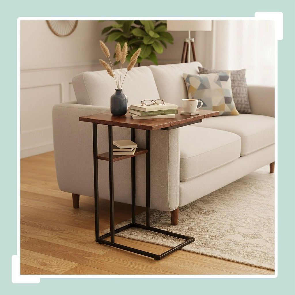 Table d'appoint pliable en forme de C, aspect bois, cadre Image du produit 